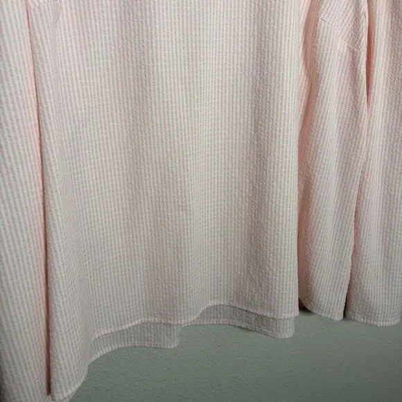 Liz Claiborne Blouse Women's Large Pink Striped Seersucker Long Sleeve Top Sheer - Picture 3 of 8